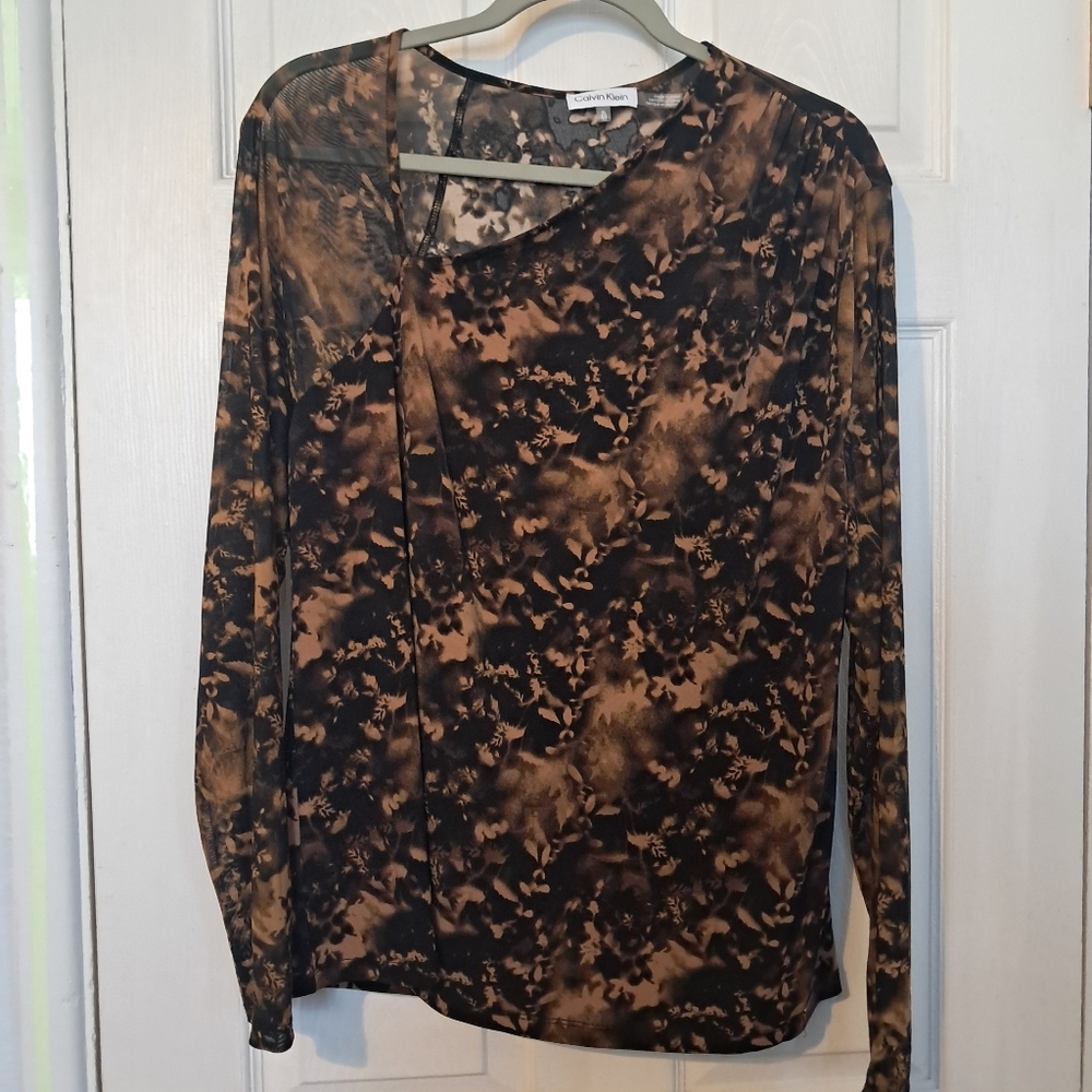 Calvin Klein Black and Brown Floral Top